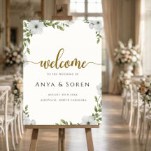 Panneau de bienvenue de mariage floral ivoire et b