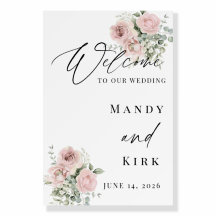 Panneau de bienvenue de mariage floral rose | Rose