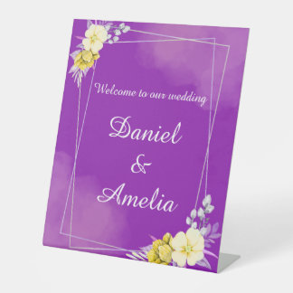 Panneau de bienvenue de mariage floral violet