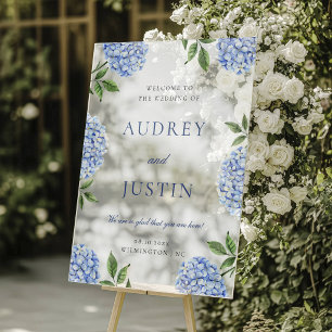 Panneau de bienvenue de mariage, Hydrangea Bleu Cl