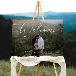 Panneau de bienvenue de mariage photo en écriture