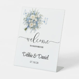 Panneau de bienvenue de mariage sur piédestal