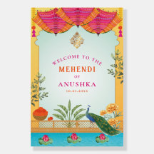 Panneau de bienvenue de Mehendi Peacock Mendhi sig