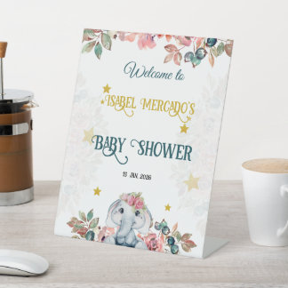 Panneau de bienvenue éléphant floral pour Baby Sho