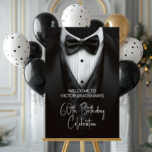 Panneau de bienvenue en smoking noir et blanc pour