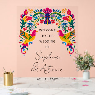 Panneau de bienvenue Fête florale d'oiseaux mexica