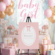 Panneau de Bienvenue Fille Bébé Points de Ruban Ro
