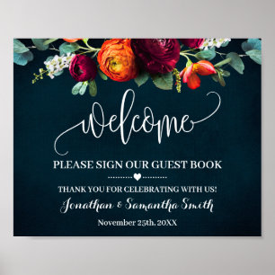 Panneau de bienvenue Livre d'or Mariage Navy Wine