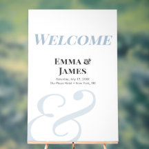 Panneau de Bienvenue Mariage Ampersand Bleu Poussi