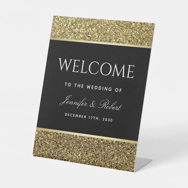 Panneau de bienvenue Mariage noir et or (Recto)
