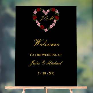 Panneau de bienvenue mariage rose et noir