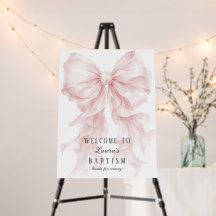 Panneau de bienvenue moderne baptême ruban rose