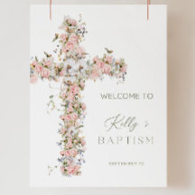 Panneau de Bienvenue pour Baptême Floral Vintage F
