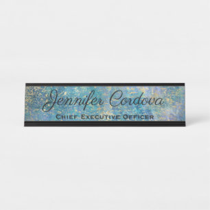 Panneau de bureau Paon Sarcelle Abstrait Plaque no