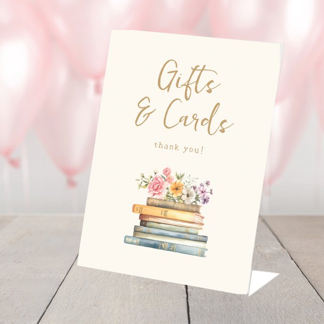 Panneau de cadeaux sur le thème du livre (Book Theme Gifts Sign by Painted Paperie
)