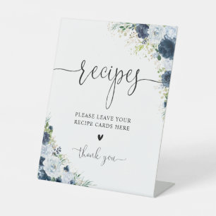 Panneau de carte de recette florale de marine bleu