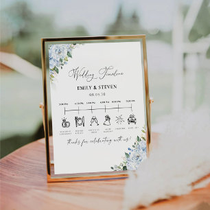 Panneau de Chronologie de Mariage Floral Bleu Clai