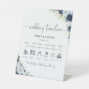 Panneau de chronologie de mariage floral Navy bleu