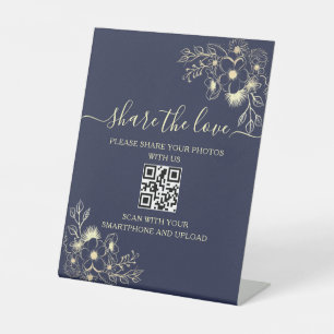 Panneau de code QR de mariage bleu marine - Partag