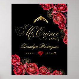 Panneau de décoration Quinceanera - or rouge noir