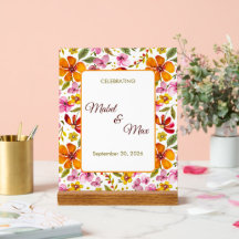 Panneau de fête personnalisé floral rose orange ro