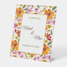 Panneau de fête personnalisé floral rose orange ro