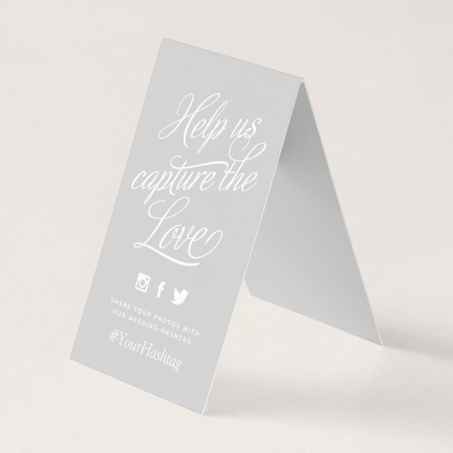 Panneau de Hashtag Mariage personnalisé gris et bl (Front)