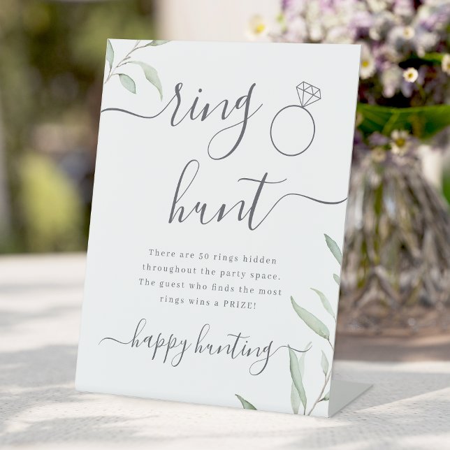 Panneau de jeu de chasse à l'anneau de verdure min (Minimal greenery ring hunt bridal shower game sign)