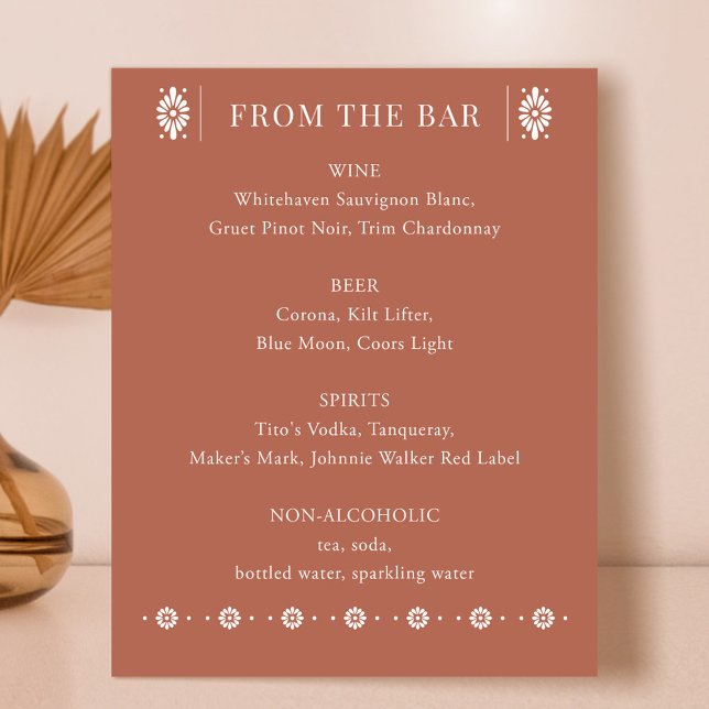 Panneau de la barre de Mariage mexicaine Terra Cot (Mexican Wedding Terra Cotta Bar Sign)