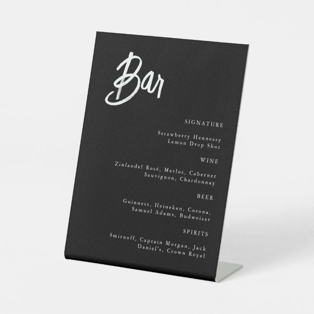 Panneau de la barre de Mariage moderne simple noir (Recto)