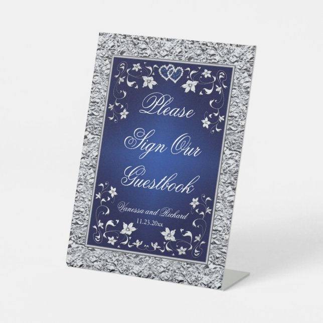 Panneau de la Mariage Florale Marine, Gris Argent (Recto)