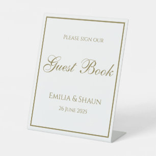 Panneau de livre d'or de mariage élégant blanc et 