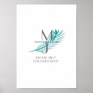 Panneau de livre d'or de mariage tropical Logo Feu