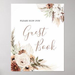 Panneau de livre d'or élégant beige boho herbe de 