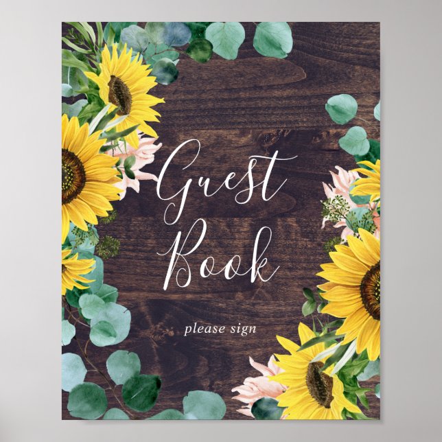Panneau de livre d'or en bois de tournesol rustiqu (Devant)