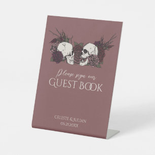 Panneau de livre d'or Gothique Crânes & Roses Mauv