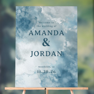 Panneau de mariage à l'aquarelle bleu sérénité