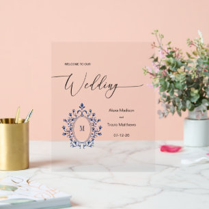 Panneau de mariage personnalisé avec monogramme bl