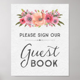 Panneau de mariage pour livre d'or floral aquarell