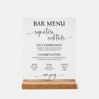 Panneau de menu de bar de mariage en acrylique