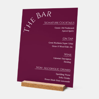 Panneau de menu de bar de mariage en acrylique mod
