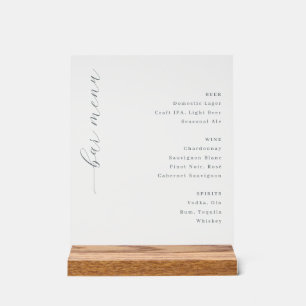 Panneau de menu de bar minimaliste élégant