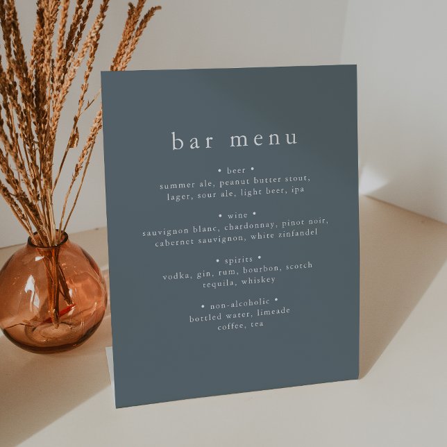 Panneau de menu de la barre de Mariage bleue Dusty (EMELIA Winter Dusty Blue Wedding Bar Menu Sign)