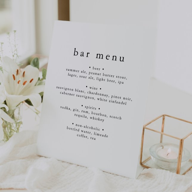 Panneau de menu de la barre de Mariage unique mini (EMELIA Minimalist Unique Wedding Bar Menu Sign)