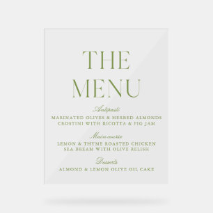 Panneau de menu de mariage élégant en vert sauge e