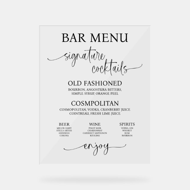 Panneau de menu Mariage acrylique (Recto)