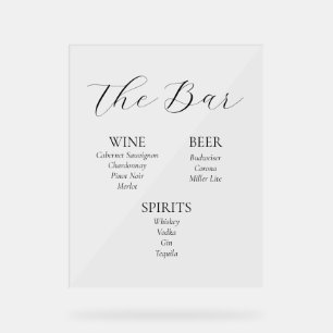 Panneau de menu Mariage acrylique