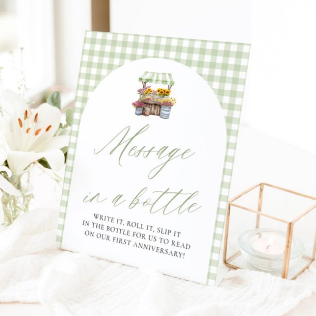 Panneau de message en bouteille du marché des prod (Sage Green Farmers Market Message In A Bottle Game Sign)