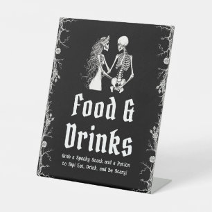 Panneau de nourriture et boissons squelette Hallow