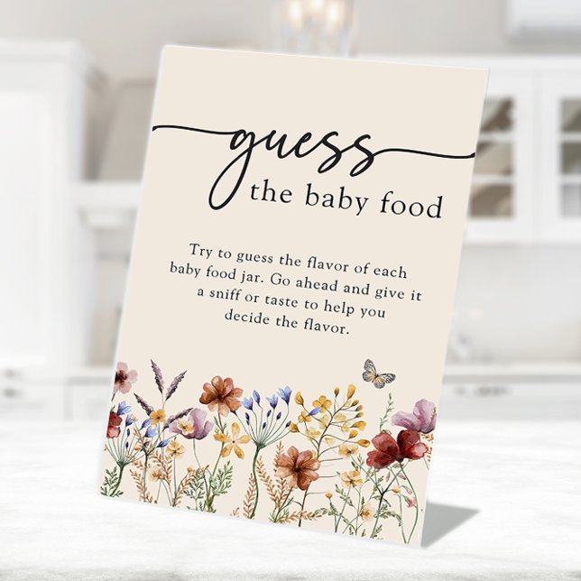 Panneau de nourriture pour bébé Boho (Boho Floral Butterfly Guess the Baby Food Sign by Painted Paperie
)